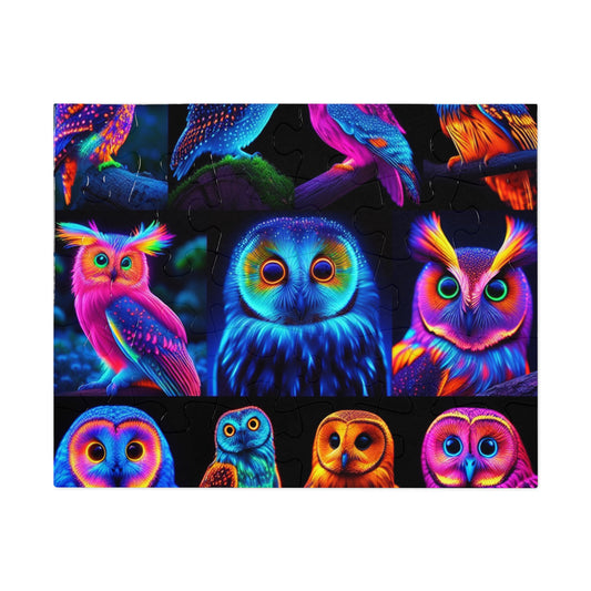 "Neon Nocturne" - Neon Owls Puzzle