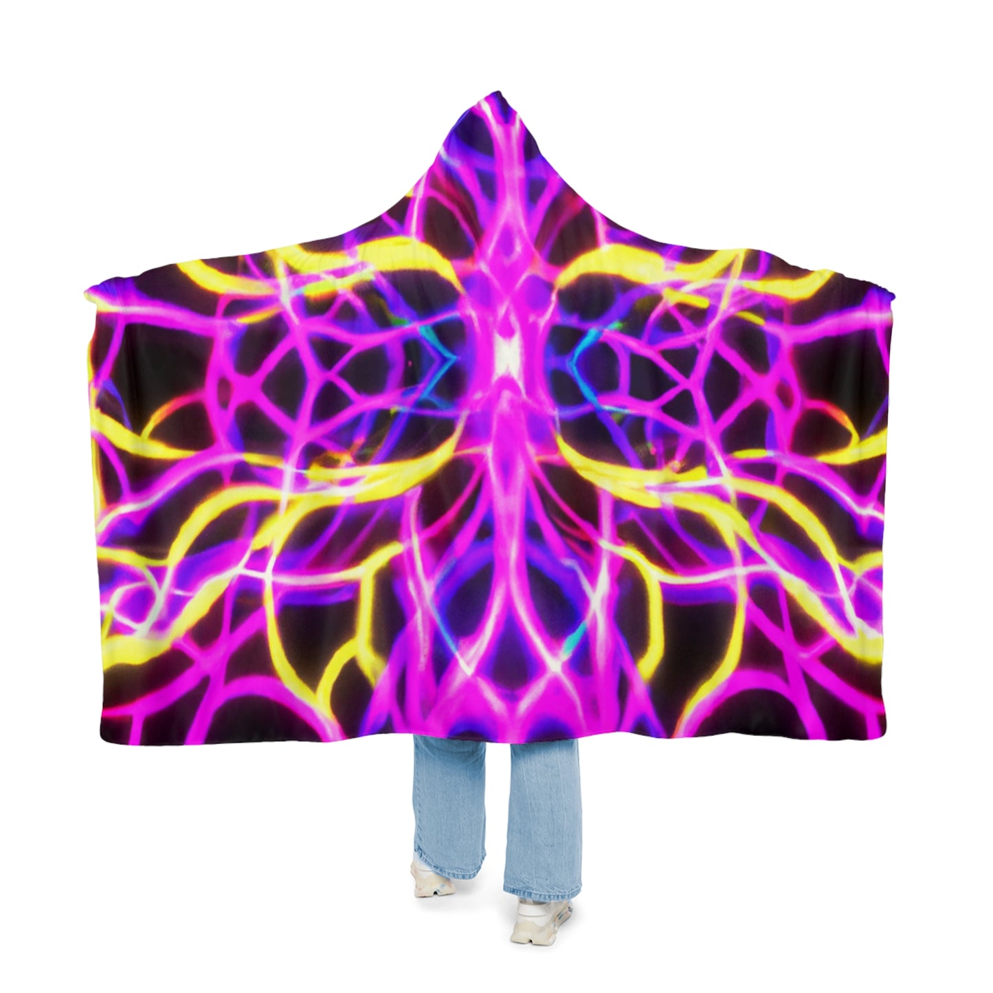 Vivid Trippy Infinity - NEON Infinity Patterns Art Hooded Snuggle Blanket