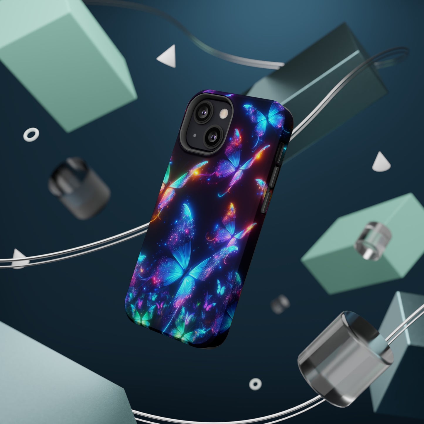 "Electrically Vivid Reverie" Neon Butterflies Premium Art Magsafe Magnet Tough IPhone 13 14 15 Pro Plus Max and Mini in Matte and Glossy Phone cases