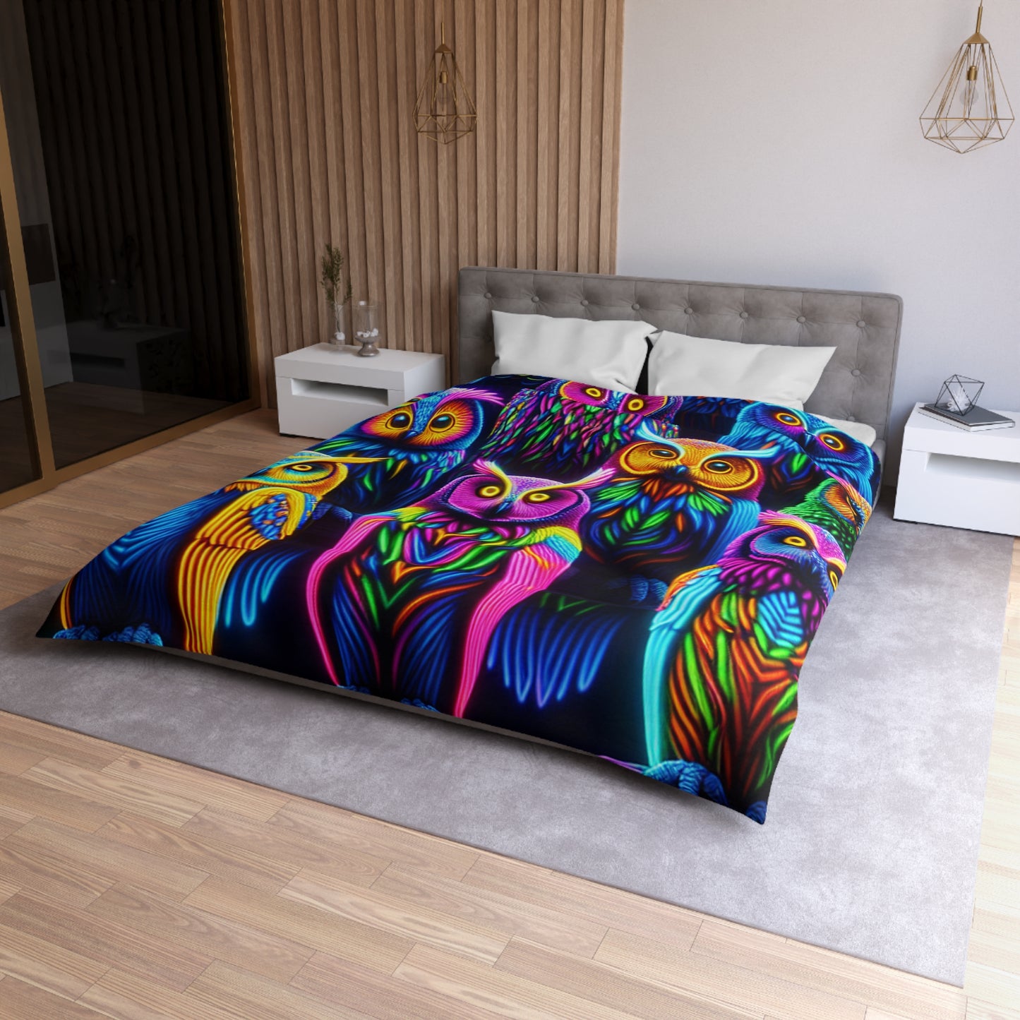 Diego de la Cruz. - NEON Owls Microfiber Duvet Cover