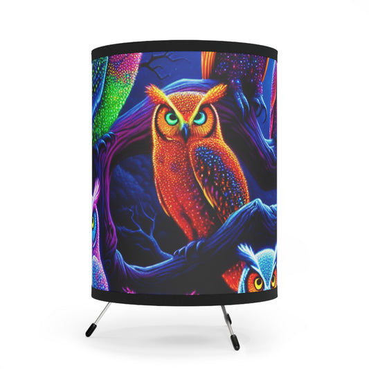"Owls Under the Electric Moon" - NEON Owls Art Tripod Lamp