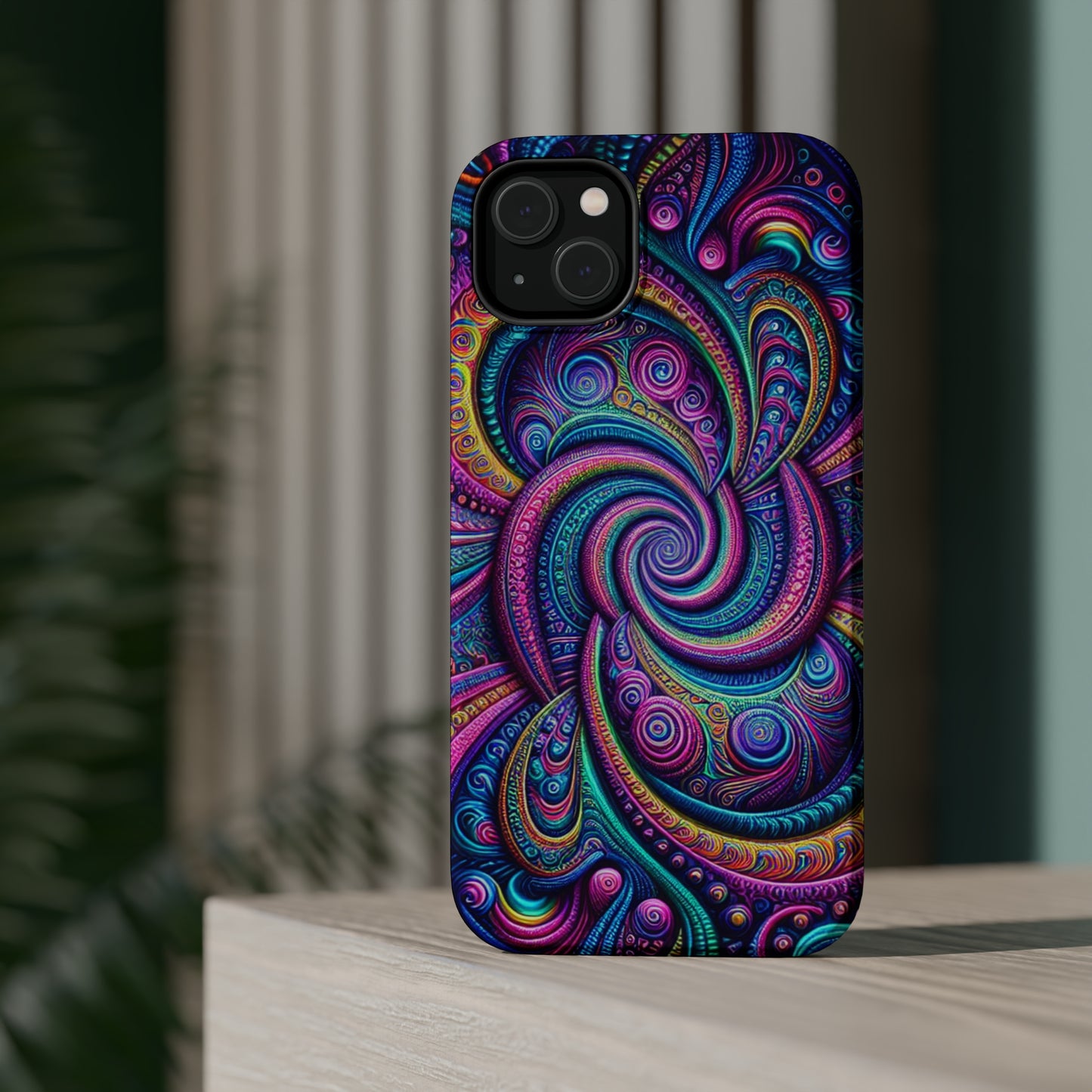 Cosmic Quasar Dreams. Neon Trippy Infinity Patterns Premium Art Magsafe Magnet Tough IPhone 13 14 15 Pro Plus Max and Mini in Matte and Glossy Phone cases