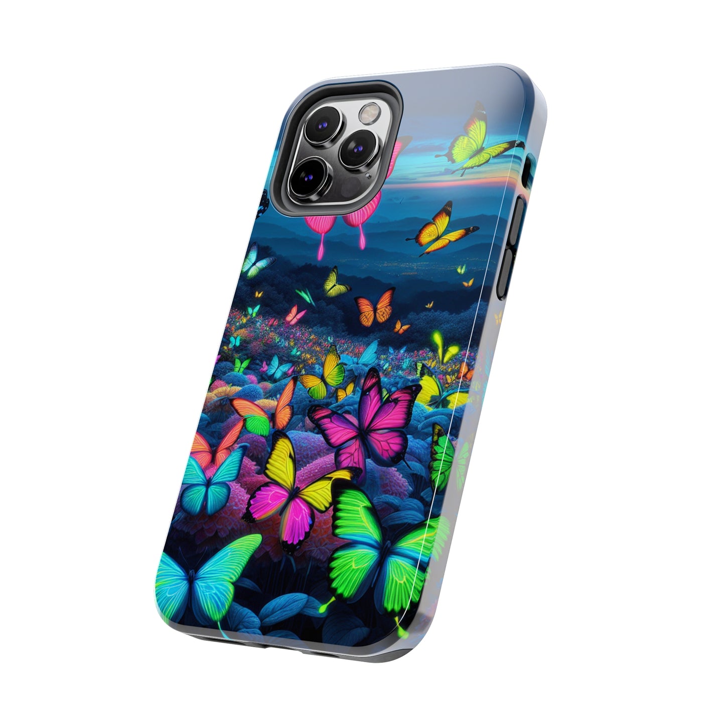 "Neon Flight Spectacle" NEON Butterflies Tough Phone Case Iphone 6 7 8 9 10 11 12 13 14 SE X XR XS Pro Max Mini Plus