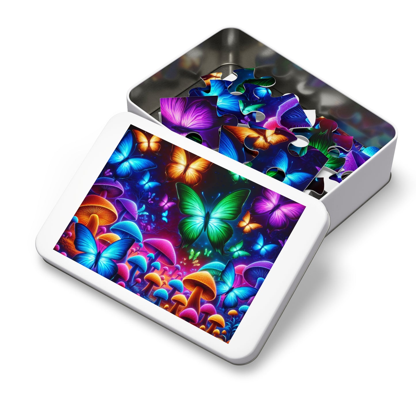 Neon Splurge. - Neon Butterflies and Mushrooms Puzzle 30, 110, 252, and 1000 Pieces