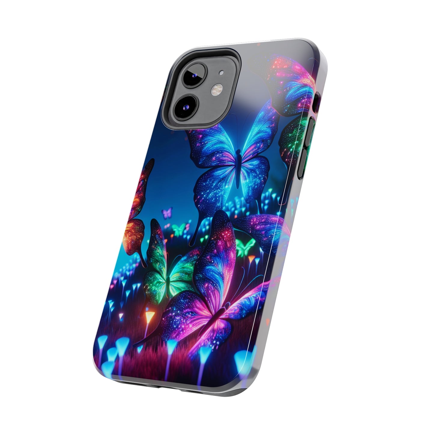 "Electric Morpho Rain" NEON Butterflies Tough Phone Case Iphone  7 8 9 10 11 12 13 14 SE X XR XS Pro Max Mini Plus