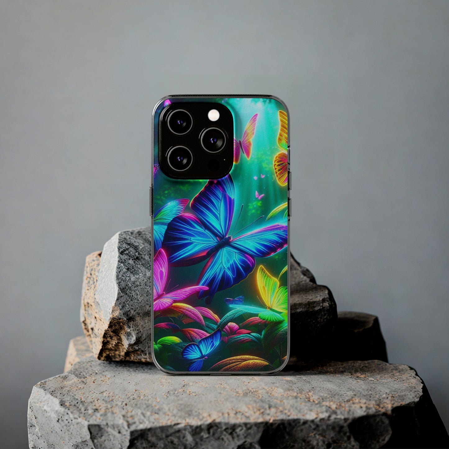 "Vivid Neon Flyaways" NEON Butterflies Art Polycarbonate Phone Case Samsung Galaxy s21 s22 Google Pixel 6 Iphone 11 12 13 14 Pro Max Mini Plus