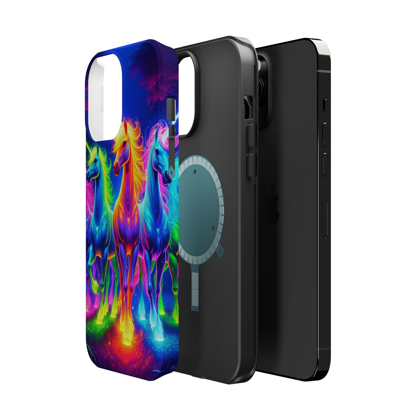 Neon Mystic Magicians Neon Unicorns Premium Art Magsafe Magnet Tough IPhone 13 14 15 Pro Plus Max and Mini in Matte and Glossy Phone cases