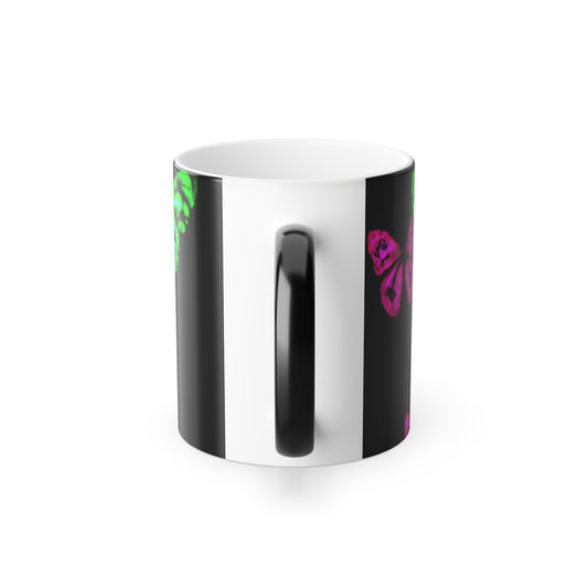 "Neon Splendor Flutter" Neon Butterflies 11oz Color Morphing Mug