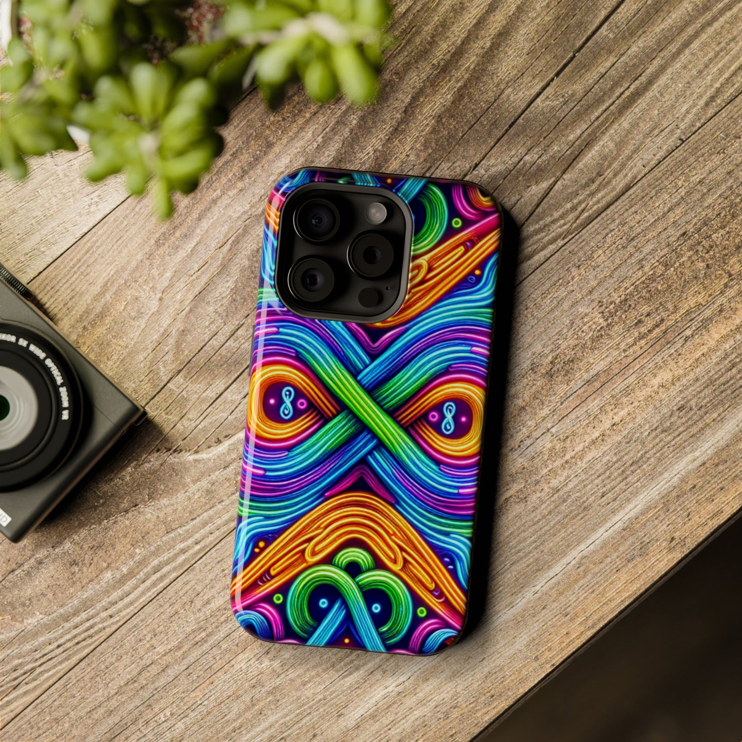 Cosmic Neon Infinity Spectacular. Neon Trippy Infinity Patterns Premium Art Magsafe Magnet Tough IPhone 13 14 15 Pro Plus Max and Mini in Matte and Glossy Phone cases