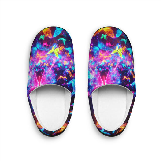 Neon Butterflies Flutter. - Neon Butterflies Woman's Indoor Slippers