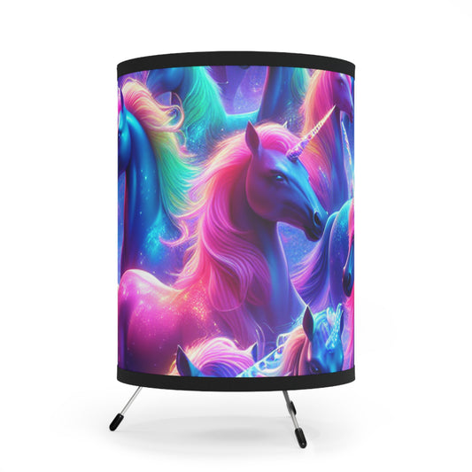 "Neon Rainbow Unicorns" - NEON Unicorns Art Tripod Lamp