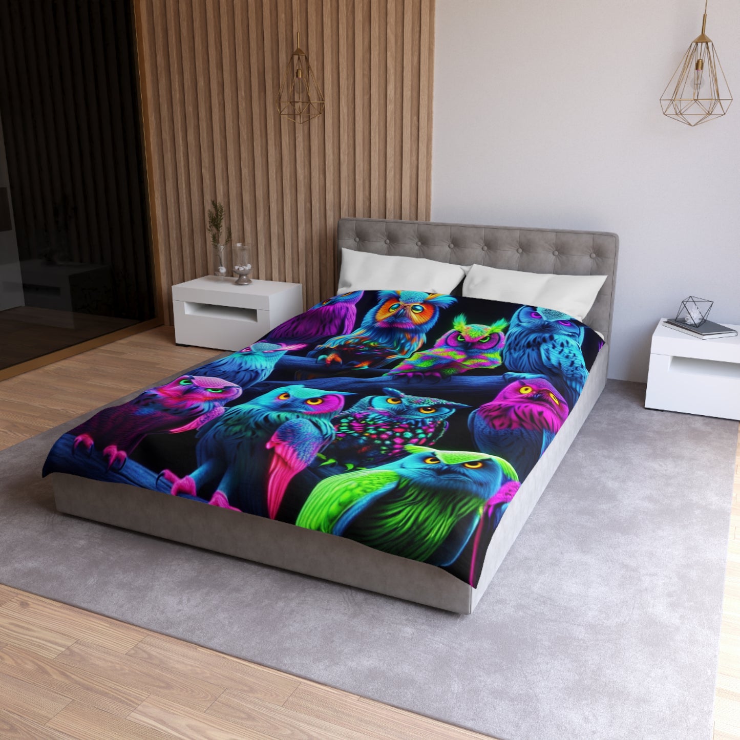 Giovanni Veronese - NEON Owls Microfiber Duvet Cover