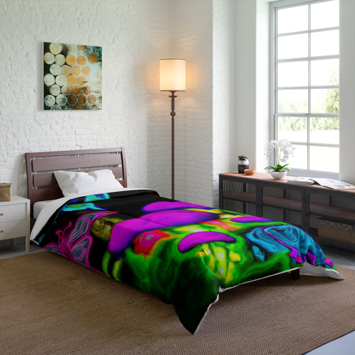 "Neon Rainforest Symphony" Butterflies & Mushrooms Comforter Blanket