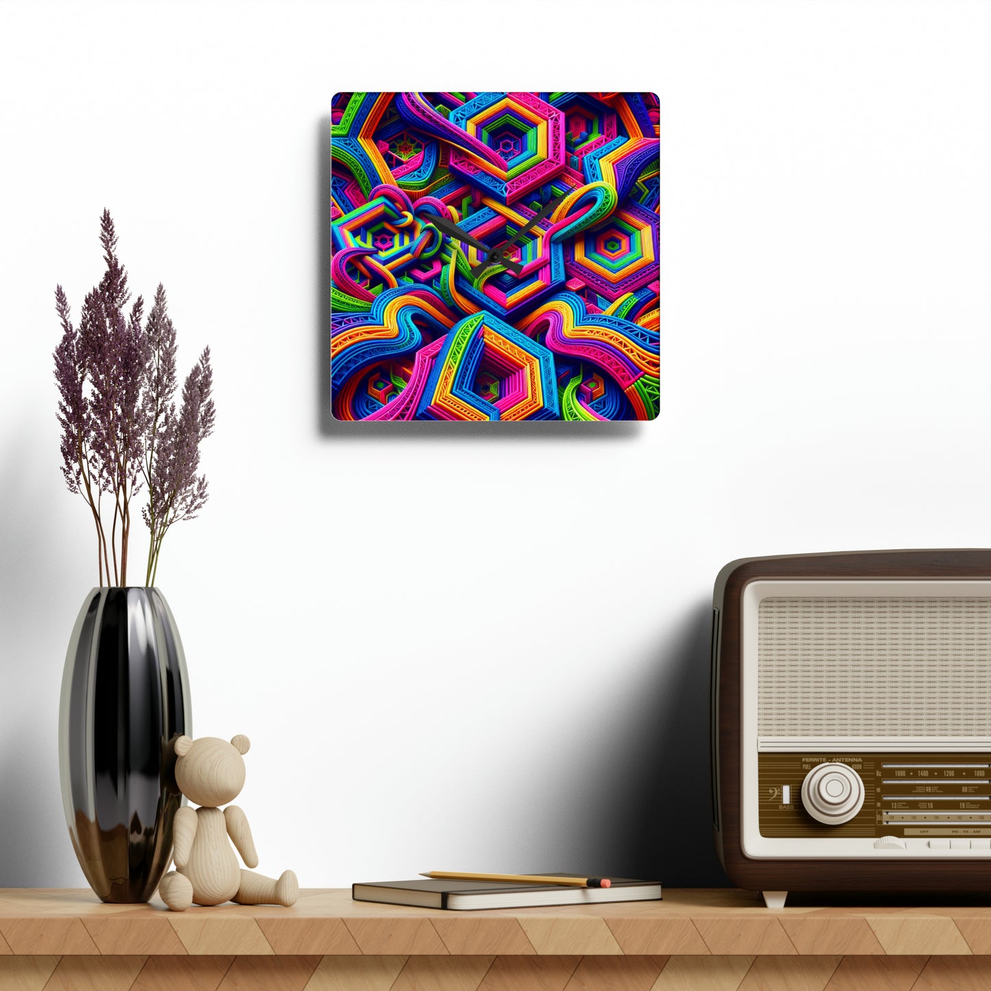 Neon Infinity Splatter Infinity Patterns Art Acrylic Clock