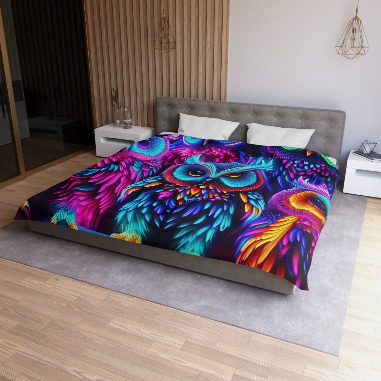 Fernando da Vinci - NEON Owls Microfiber Duvet Cover
