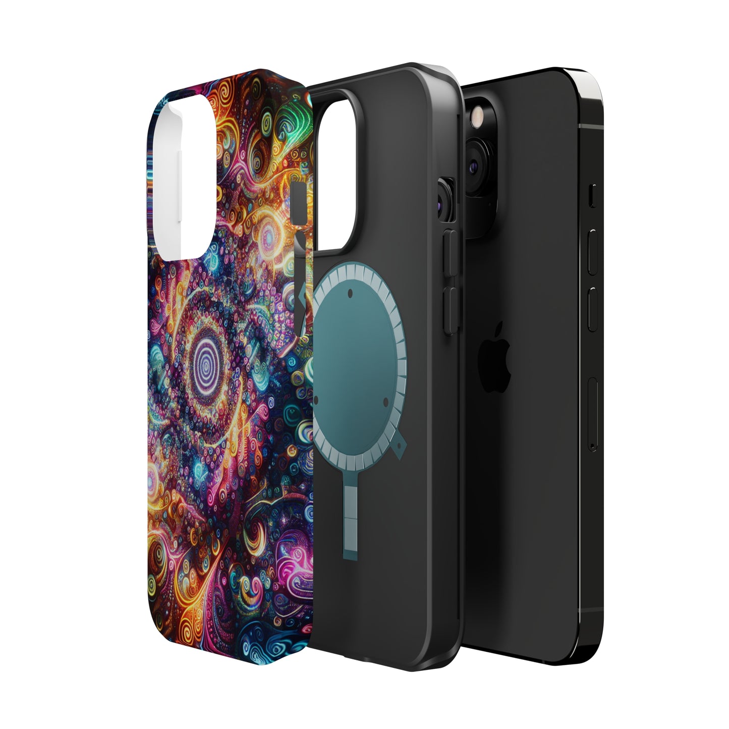 Cosmic Chromatic Mirage. Neon Trippy Infinity Patterns Premium Art Magsafe Magnet Tough IPhone 13 14 15 Pro Plus Max and Mini in Matte and Glossy Phone cases