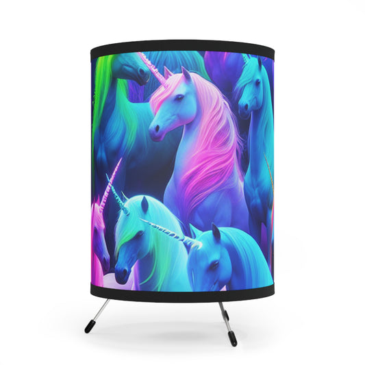 "The Mystic Illumination of the Unicorn Posse" - NEON Unicorns Art Tripod Lamp