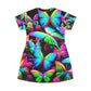 "Shimmering Prismatic Butterfly Flurry" Neon Butterflies Womans T Shirt Dress