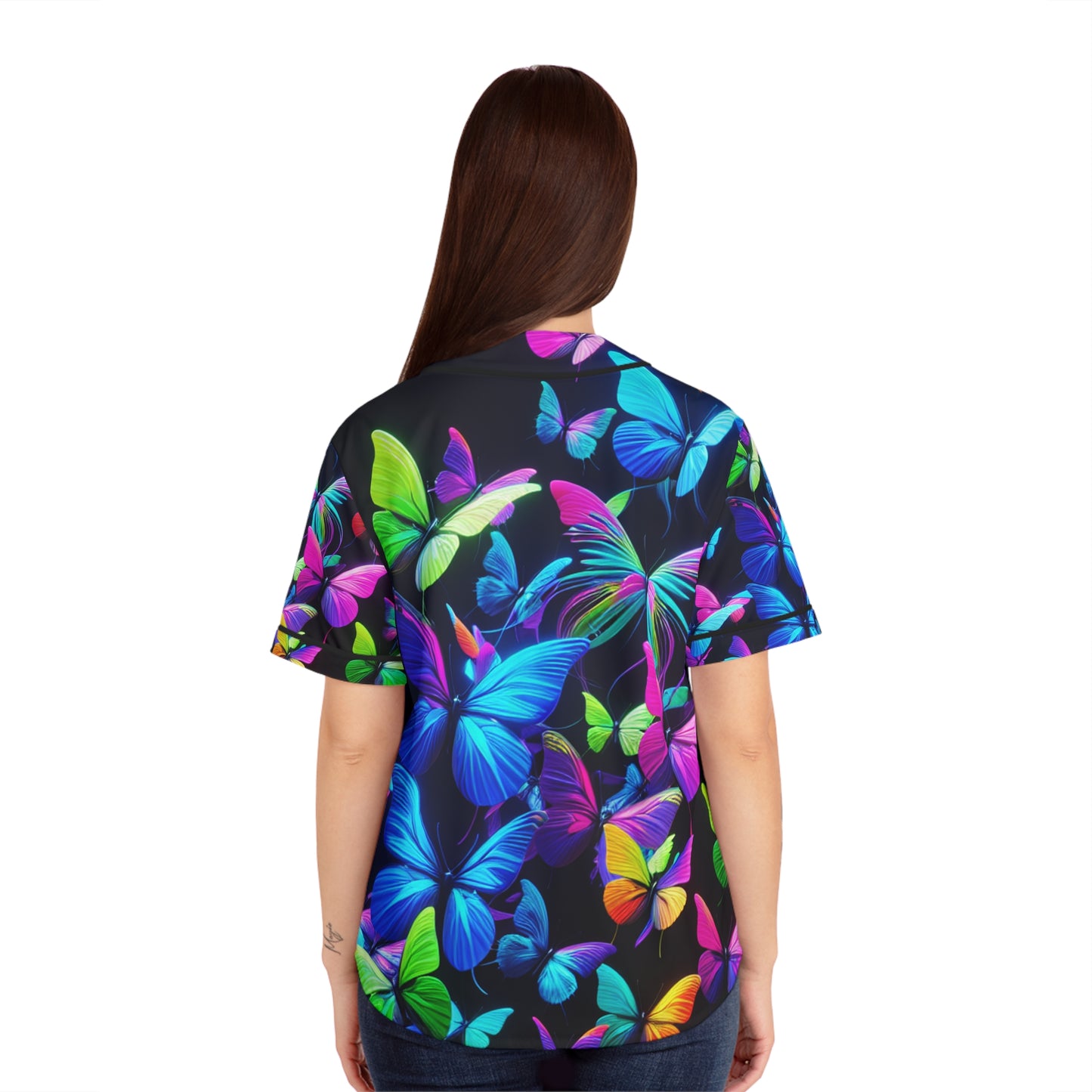 "Aurora's Neon Butterfly Dreamscape" Neon Butterflies Womans Jersey