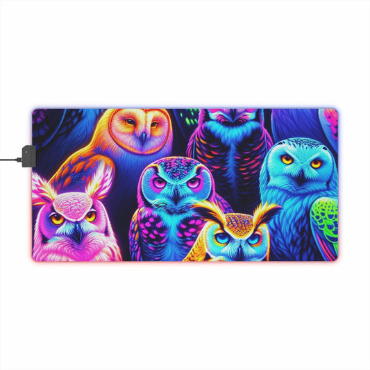 Neon Nocturnal Composition. NEON Owls Art LED Mousepad