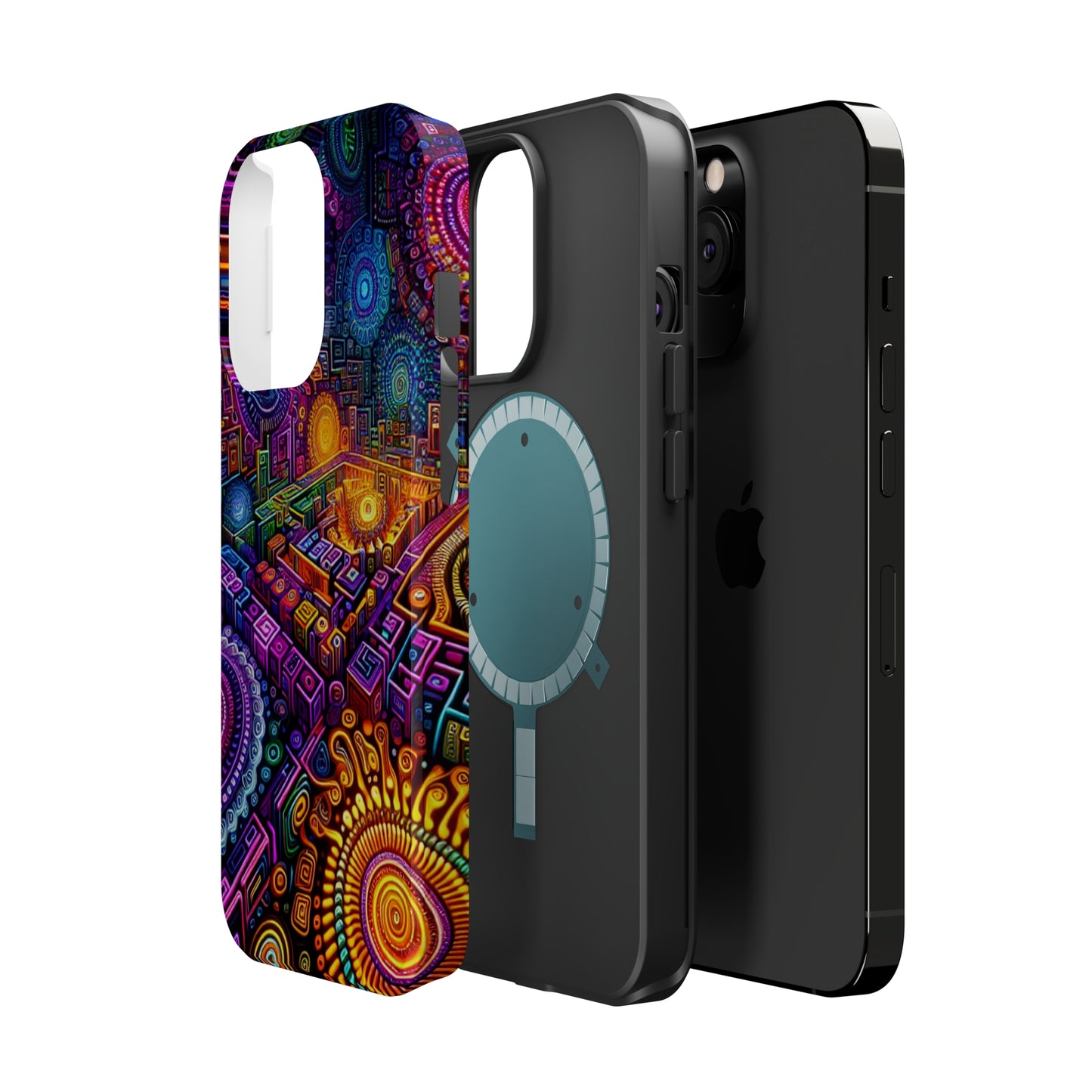 Vivid Voyage of Infinity Neon Splendor. Neon Trippy Infinity Patterns Premium Art Magsafe Magnet Tough IPhone 13 14 15 Pro Plus Max and Mini in Matte and Glossy Phone cases