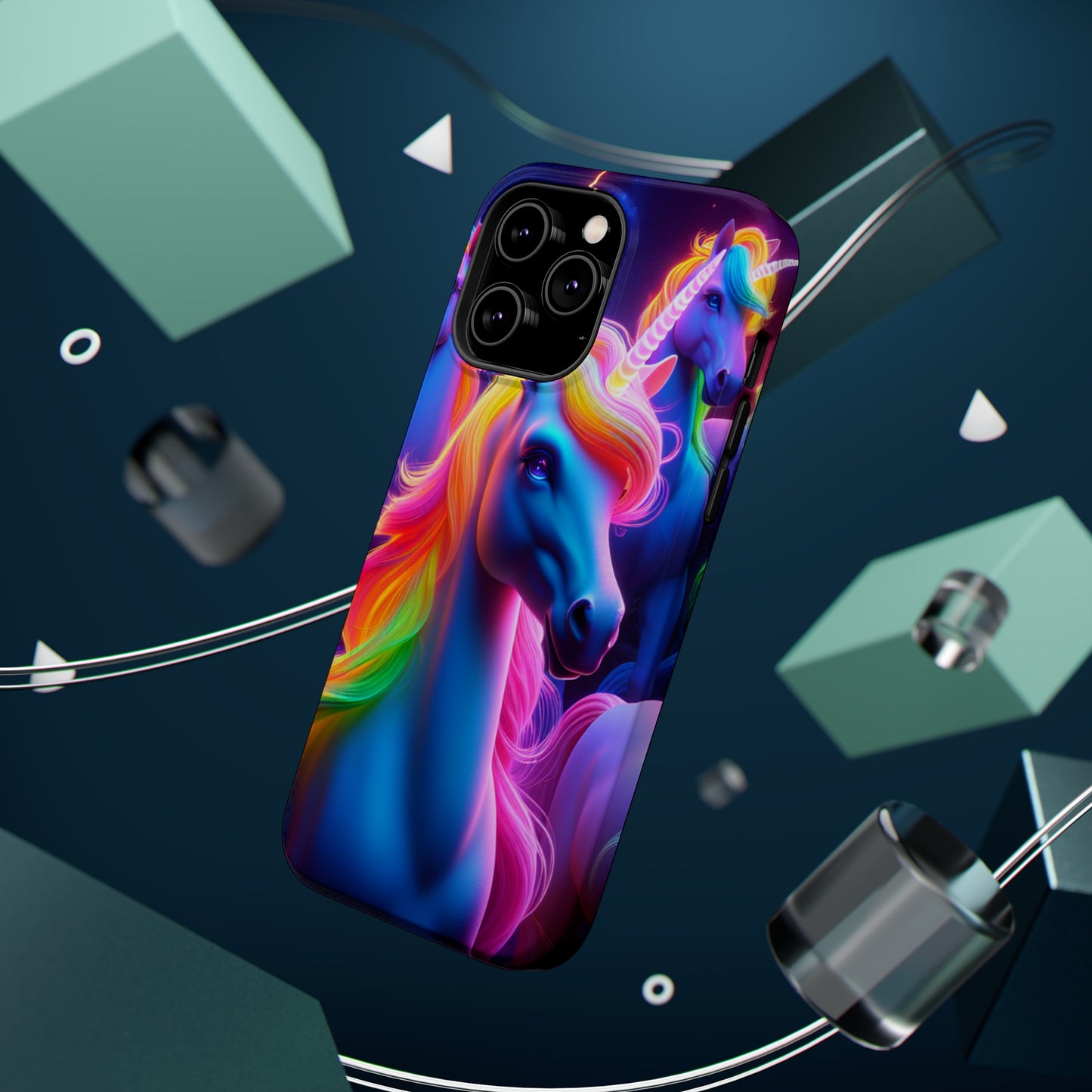Neon Nighthorn Pride Neon Unicorns Premium Art Magsafe Magnet Tough IPhone 13 14 15 Pro Plus Max and Mini in Matte and Glossy Phone cases