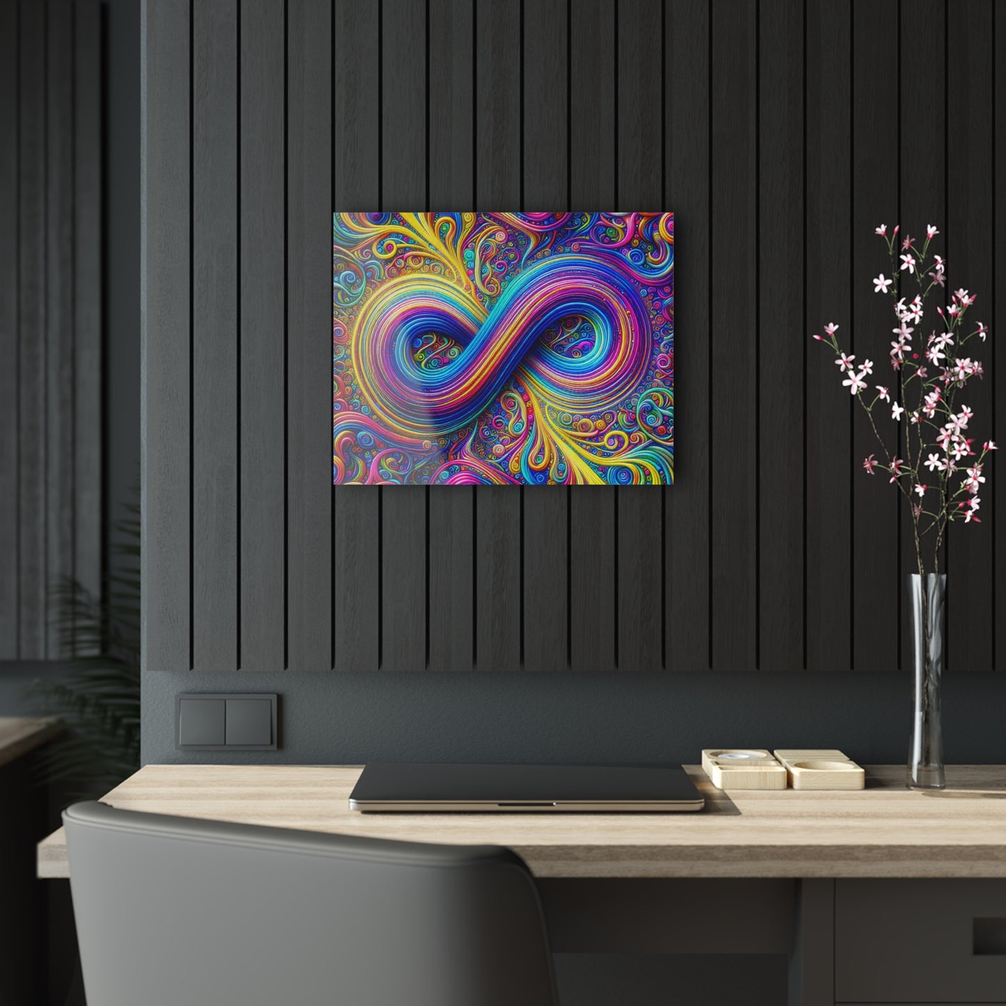 Cosmic Spirograph Symphony. Trippy infinity Pattern 1/4" Glossy Acrylic Art