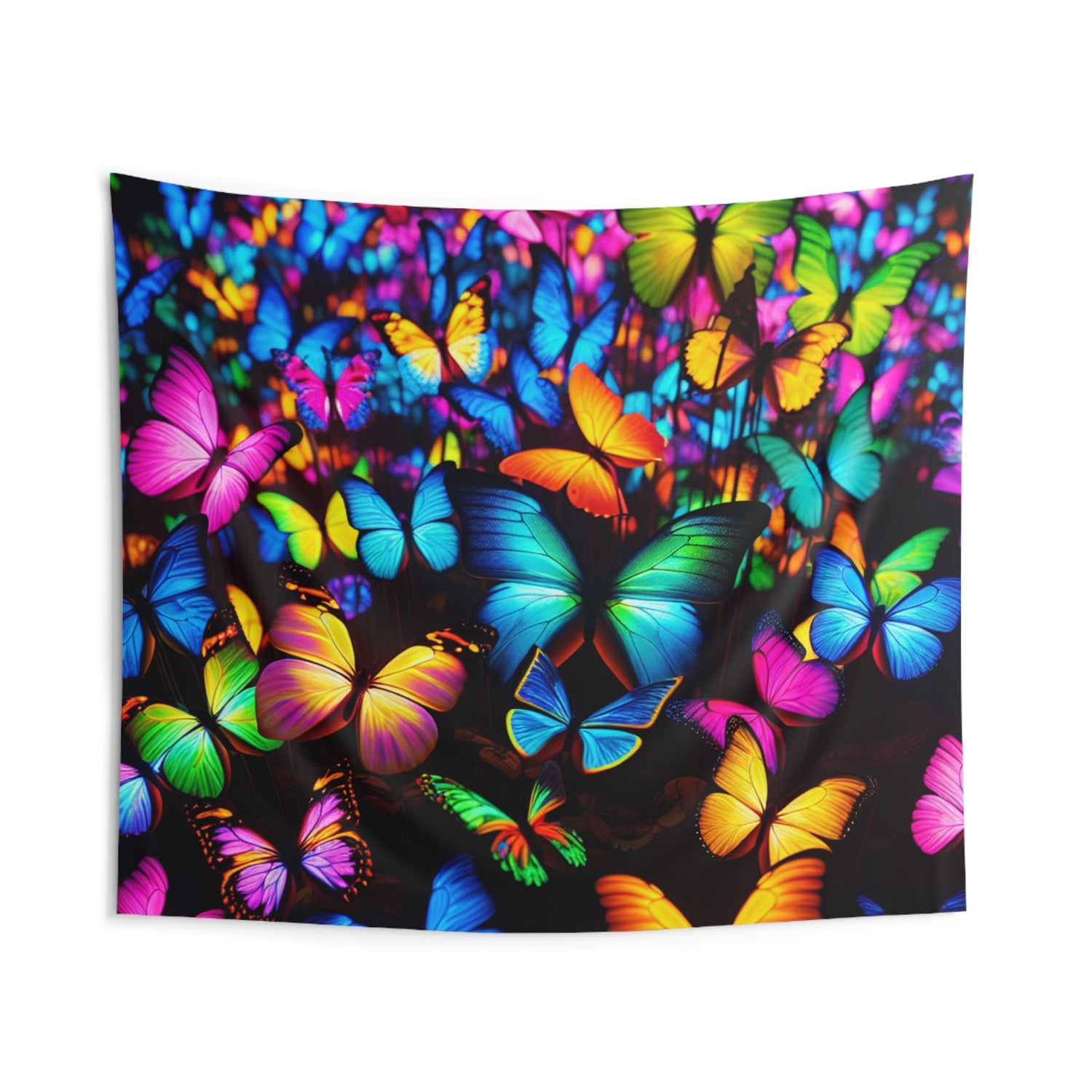 "Illuminated Flutter" NEON Butterflies Art Tapestry