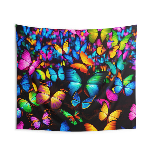 "Illuminated Flutter" NEON Butterflies Art Tapestry