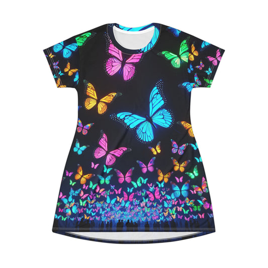 Neon Nimbulance Neon Butterflies Womans T Shirt Dress
