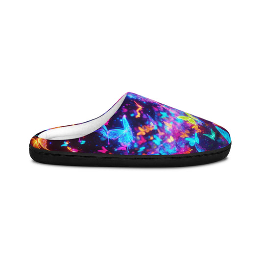 Neon Butterflies Flutter. - Neon Butterflies Woman's Indoor Slippers