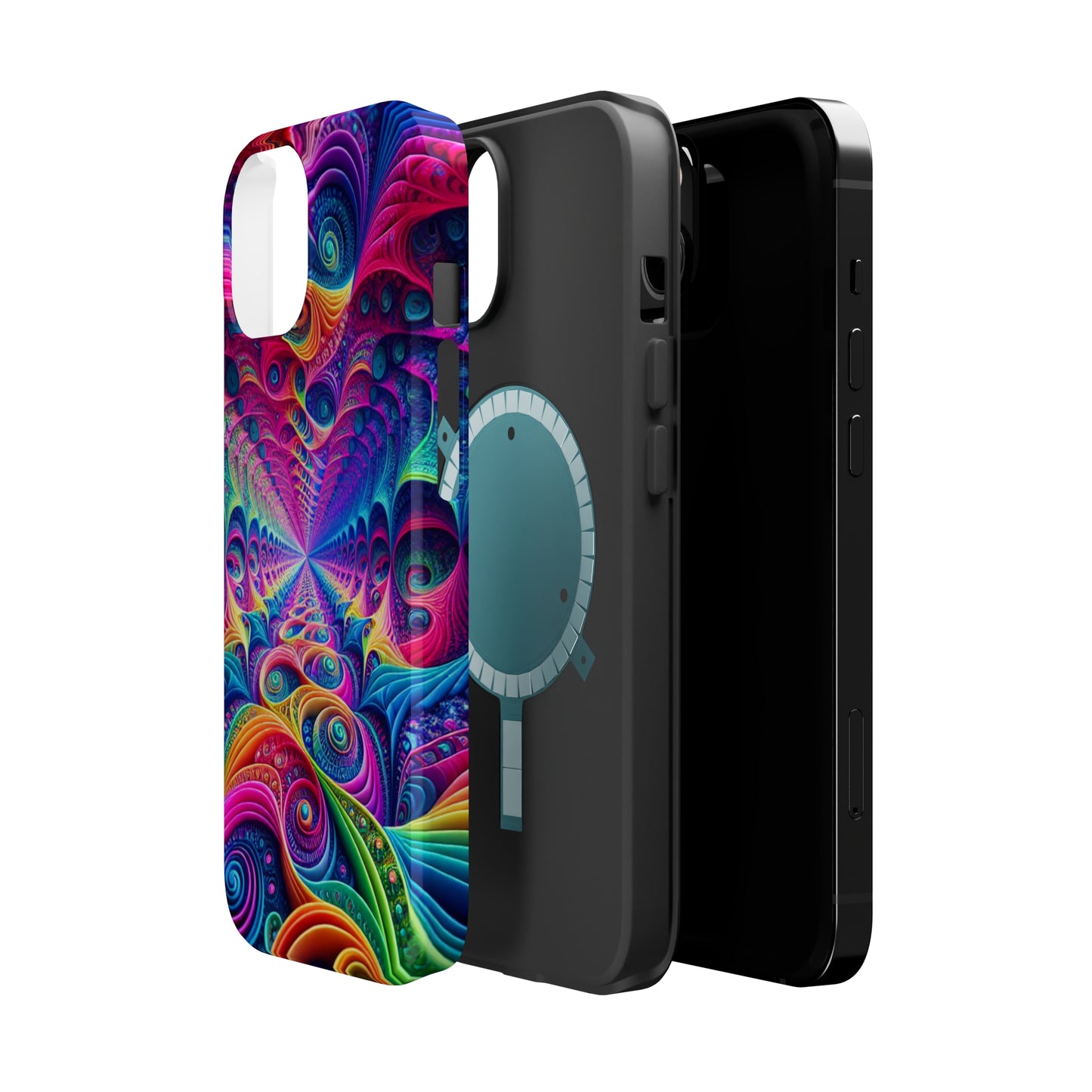 Cosmic Electric Rainbow Frenzy. Neon Trippy Infinity Patterns Premium Art Magsafe Magnet Tough IPhone 13 14 15 Pro Plus Max and Mini in Matte and Glossy Phone cases