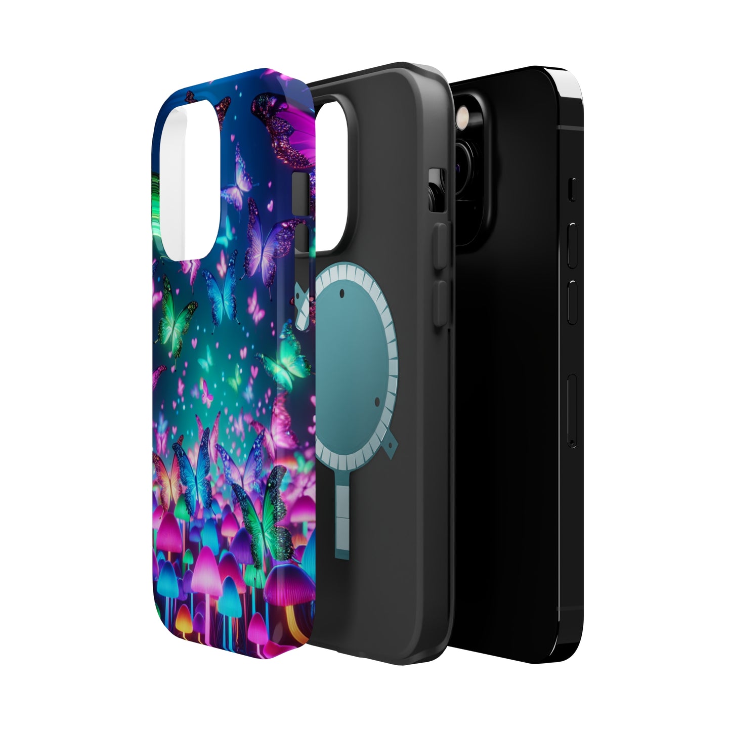 Neon Eden. Neon Butterflies and Mushrooms Premium Art Magsafe Magnet Tough IPhone 13 14 15 Pro Plus Max and Mini in Matte and Glossy Phone cases