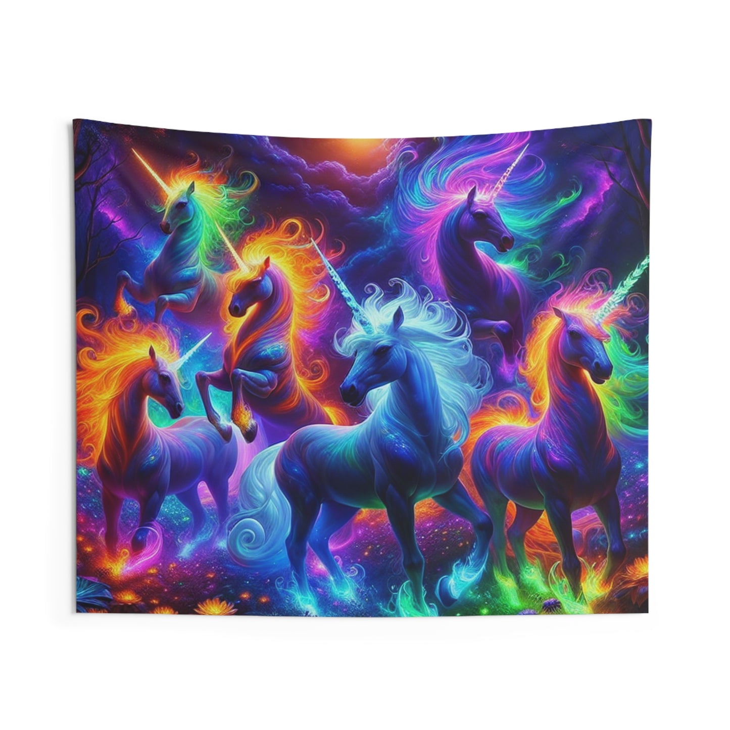 Neon Unicorn Celestial Symphony. NEON Unicorns Art Tapestry