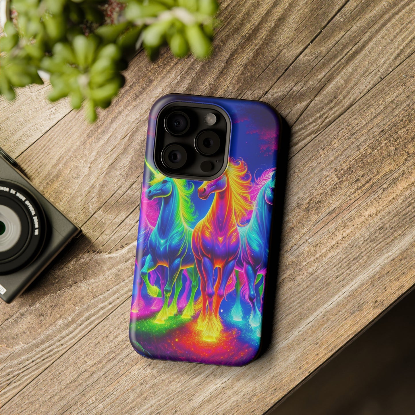 Neon Mystic Magicians Neon Unicorns Premium Art Magsafe Magnet Tough IPhone 13 14 15 Pro Plus Max and Mini in Matte and Glossy Phone cases