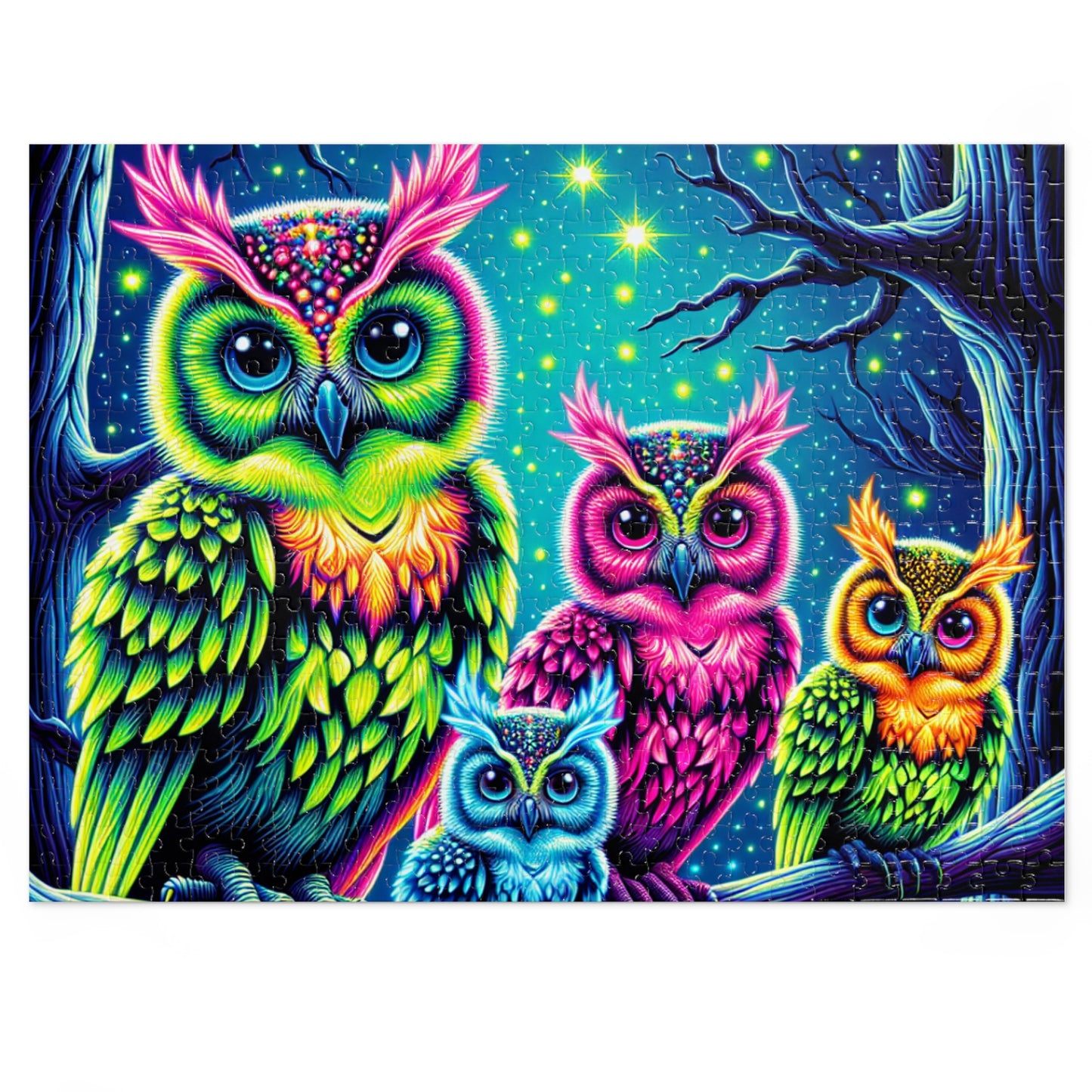 Vibrant Neon Owls - Neon Owls Puzzle 30, 110, 252, and 1000 Pieces