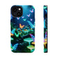 "Neon Meadow" Neon Butterflies and Mushrooms Premium Art Magsafe Magnet Tough IPhone 13 14 15 Pro Plus Max and Mini in Matte and Glossy Phone cases