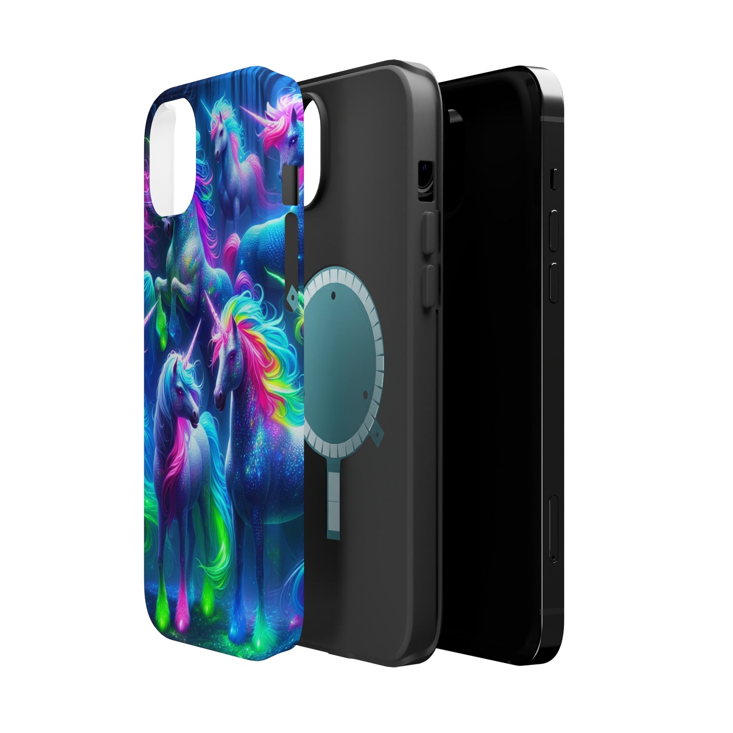 Vivid Dreamscape of Neon Unicorns Neon Unicorns Premium Art Magsafe Magnet Tough IPhone 13 14 15 Pro Plus Max and Mini in Matte and Glossy Phone cases