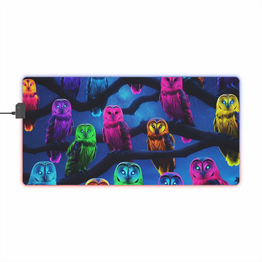 "Neon Nocturne" NEON Owls Art LED Mousepad