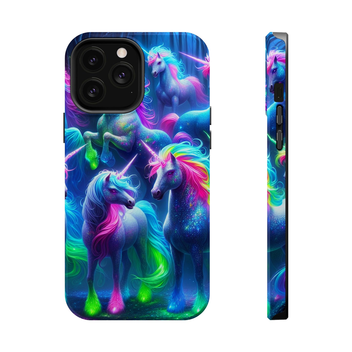 Vivid Dreamscape of Neon Unicorns Neon Unicorns Premium Art Magsafe Magnet Tough IPhone 13 14 15 Pro Plus Max and Mini in Matte and Glossy Phone cases