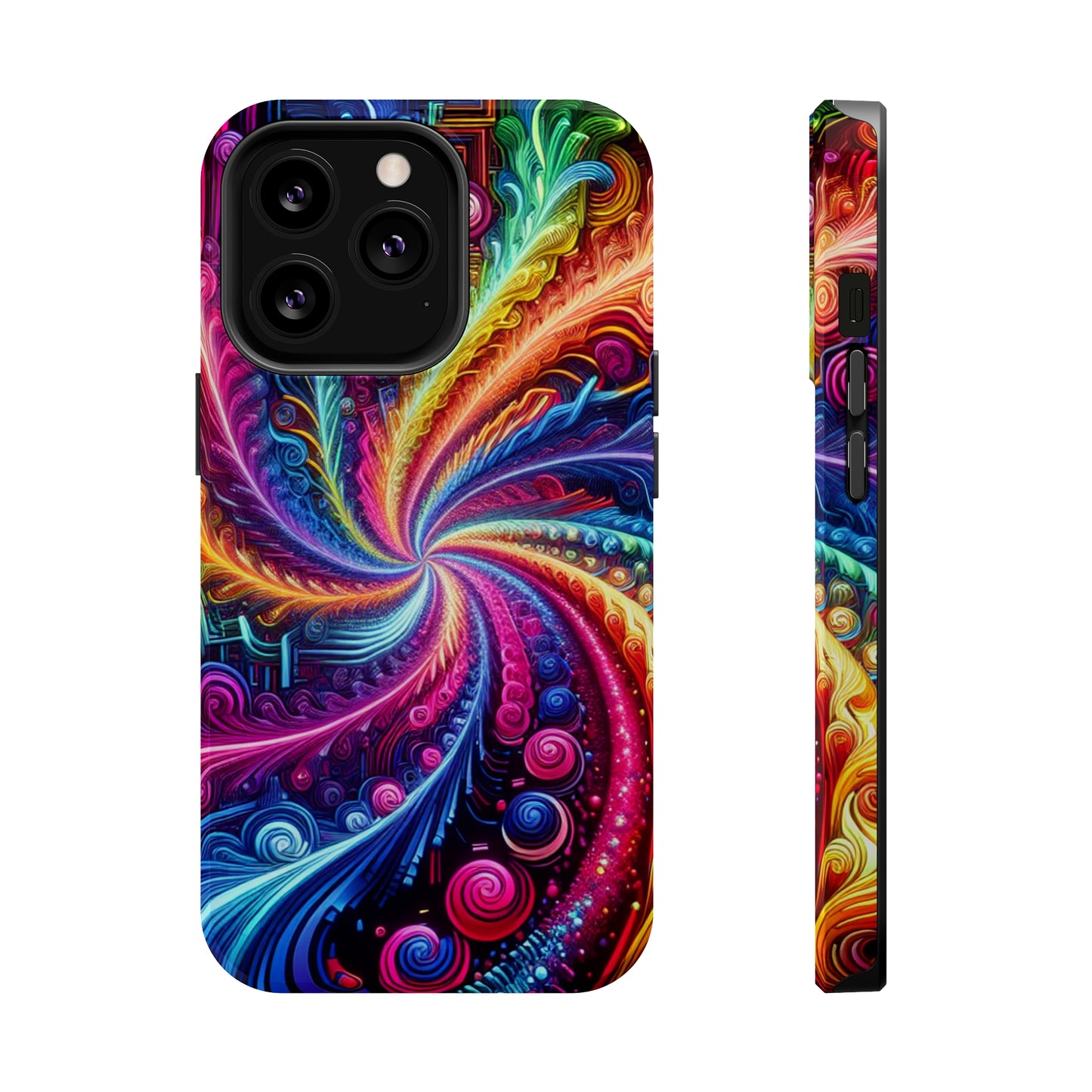 Infinite Neon Ravelry. Neon Trippy Infinity Patterns Premium Art Magsafe Magnet Tough IPhone 13 14 15 Pro Plus Max and Mini in Matte and Glossy Phone cases