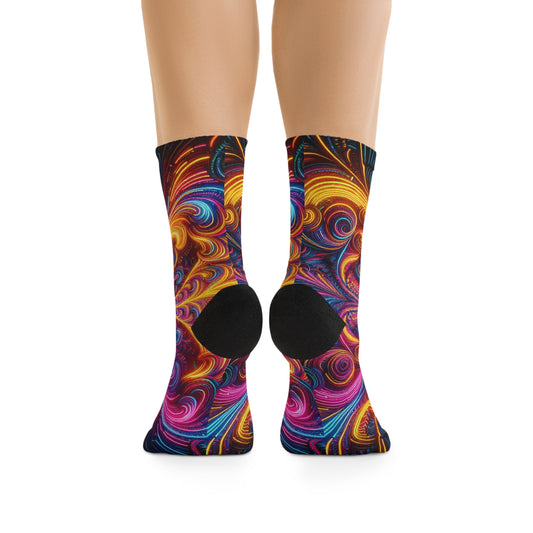 TDB Neon Mirror Maze. Trippy Recycled Poly Socks