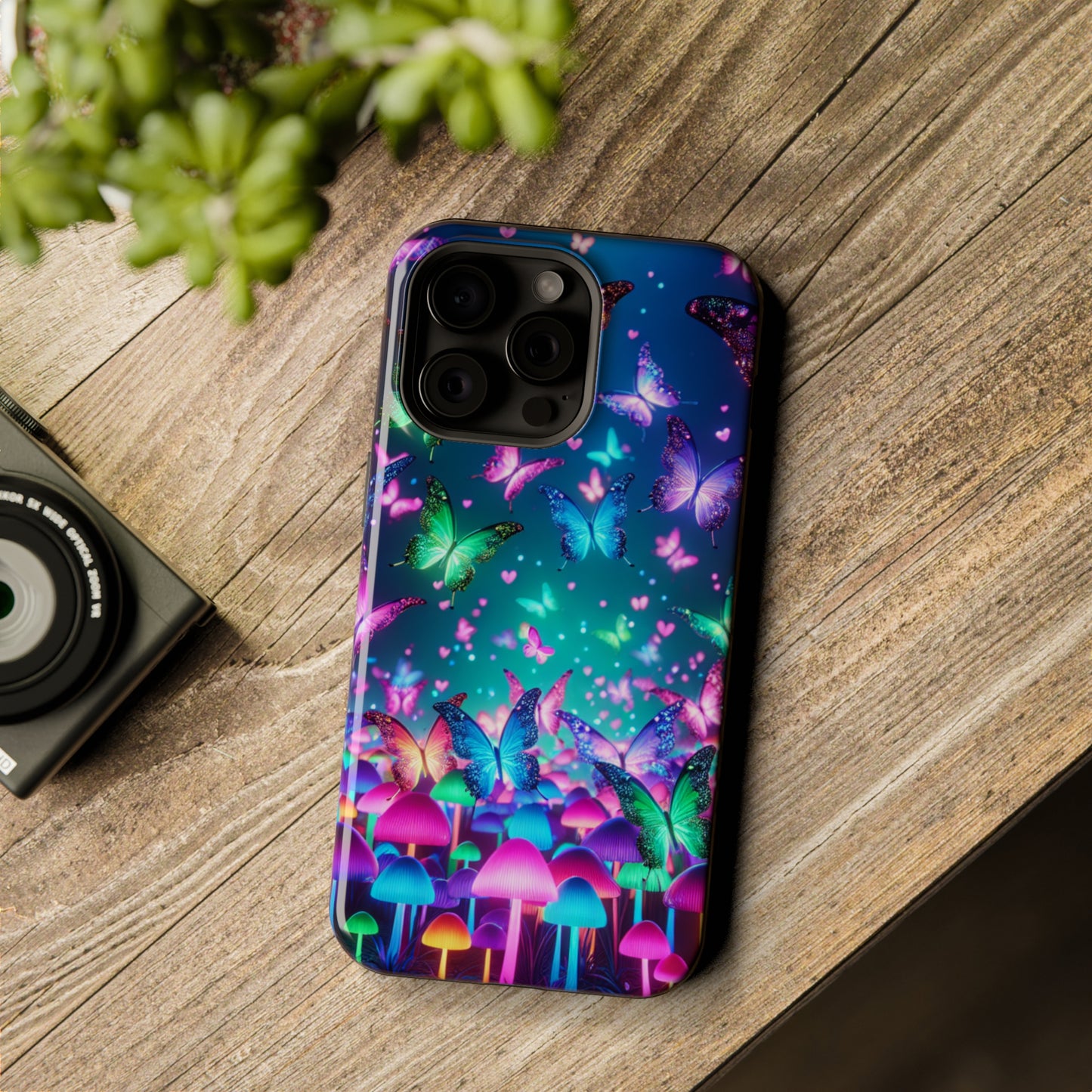 Neon Eden. Neon Butterflies and Mushrooms Premium Art Magsafe Magnet Tough IPhone 13 14 15 Pro Plus Max and Mini in Matte and Glossy Phone cases