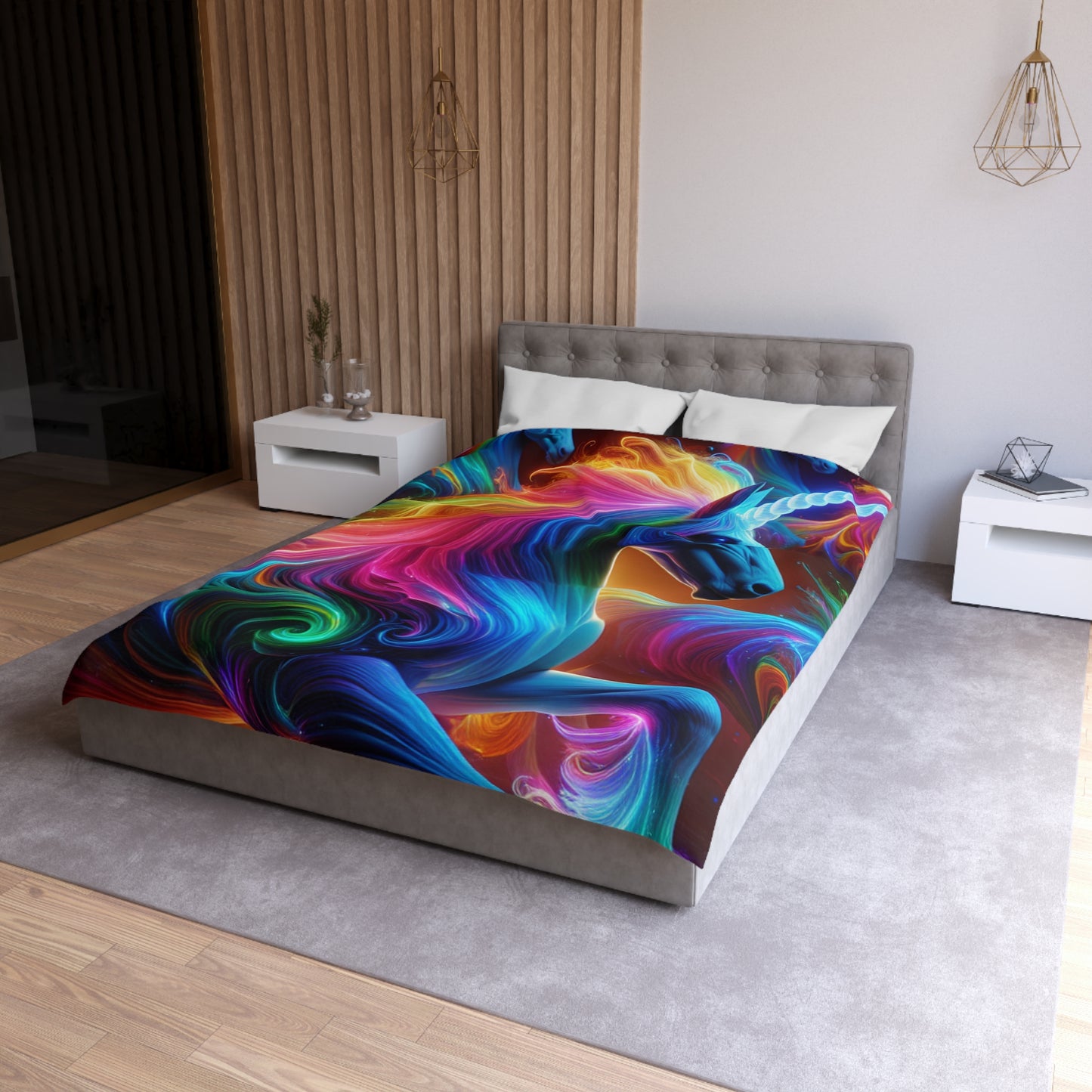 Giovanni Caravaggio - NEON Unicorns Microfiber Duvet Cover