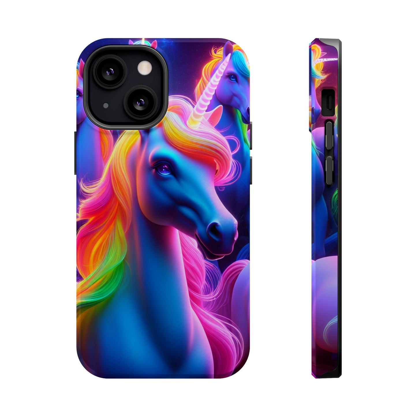 Neon Nighthorn Pride Neon Unicorns Premium Art Magsafe Magnet Tough IPhone 13 14 15 Pro Plus Max and Mini in Matte and Glossy Phone cases