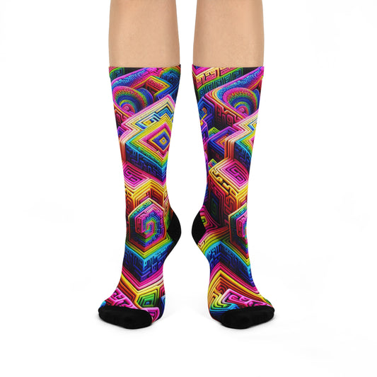 Vibrant Neon Infinity Dreamscapes Trippy Cushioned Crew Socks