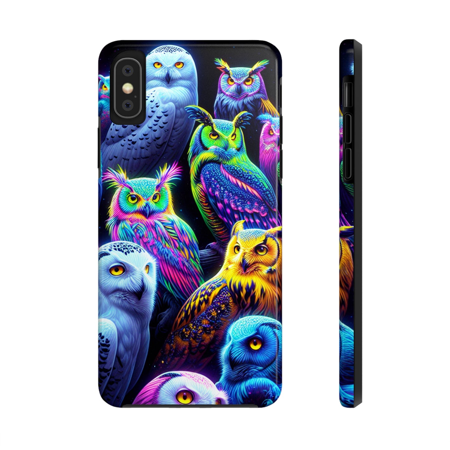 'Flock of Electric Flamses' NEON Owls Tough Phone Case