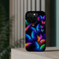 "Vibrant Neon Flutter" Neon Butterflies Premium Art Magsafe Magnet Tough IPhone 13 14 15 Pro Plus Max and Mini in Matte and Glossy Phone cases