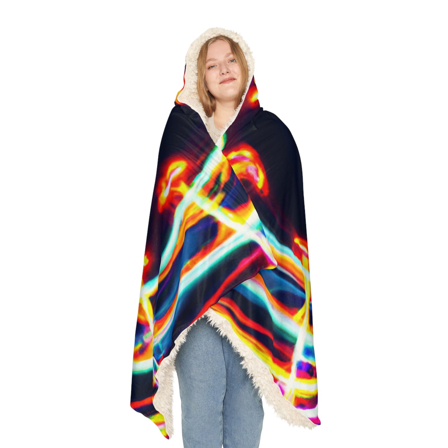 "Infinite Spectrum" - NEON Infinity Patterns Art Hooded Snuggle Blanket
