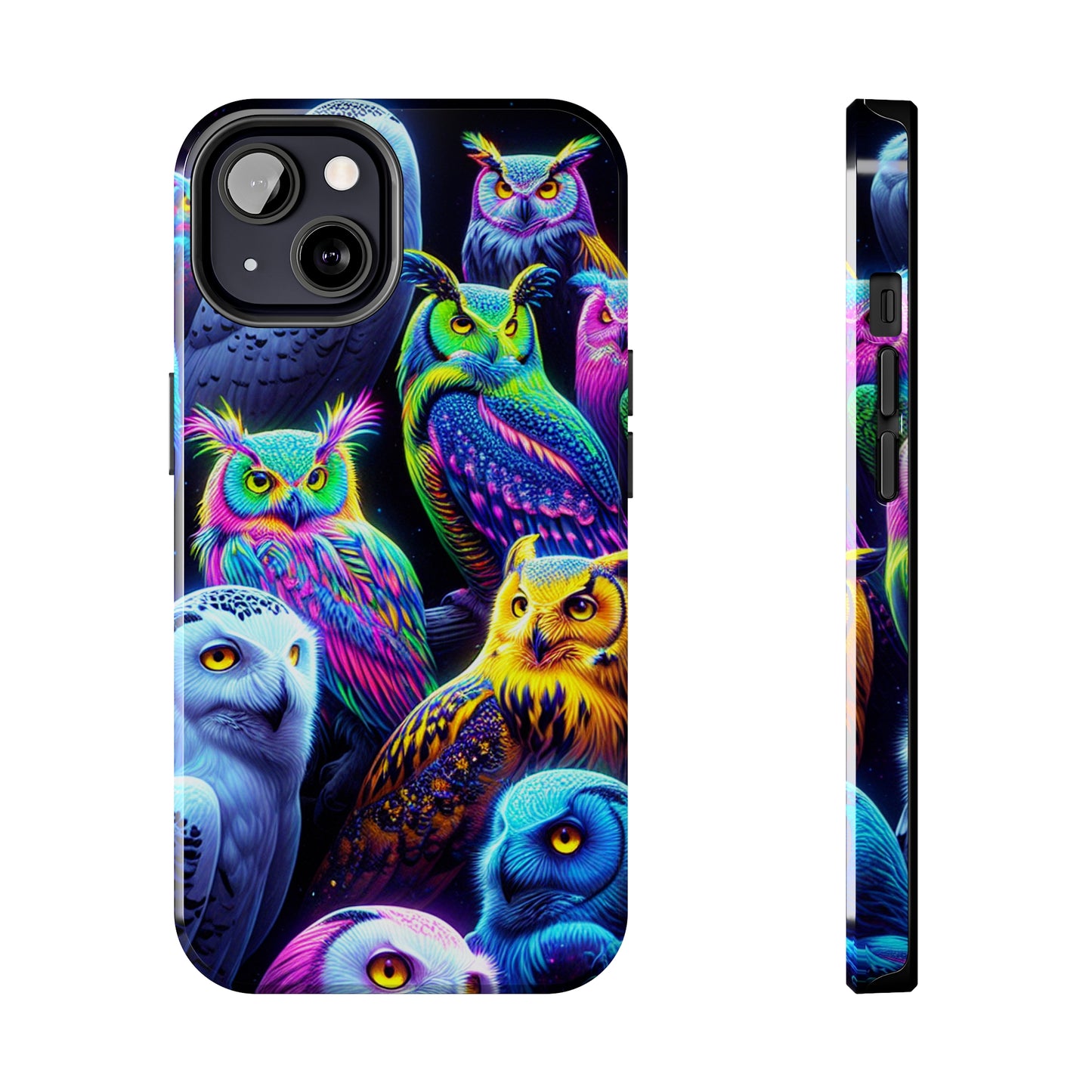 'Flock of Electric Flamses' NEON Owls Tough Phone Case